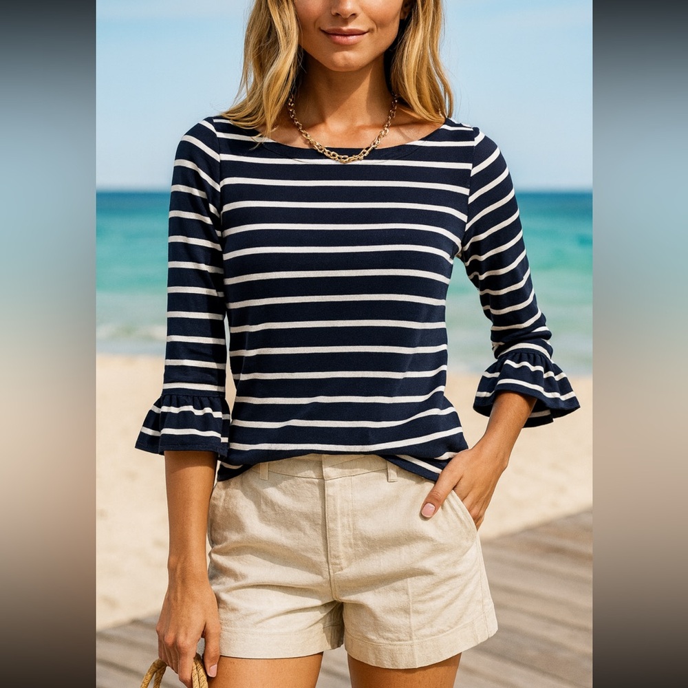 Broome Street Kate Spade Women’s S Black White Striped Ruffle Sleeve Top